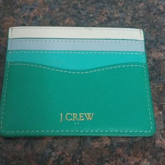 J. Crew Teal and Cream Card Holder And  J, Crew Gold RHINESTONE Barette....NEW - Picture 4 of 6